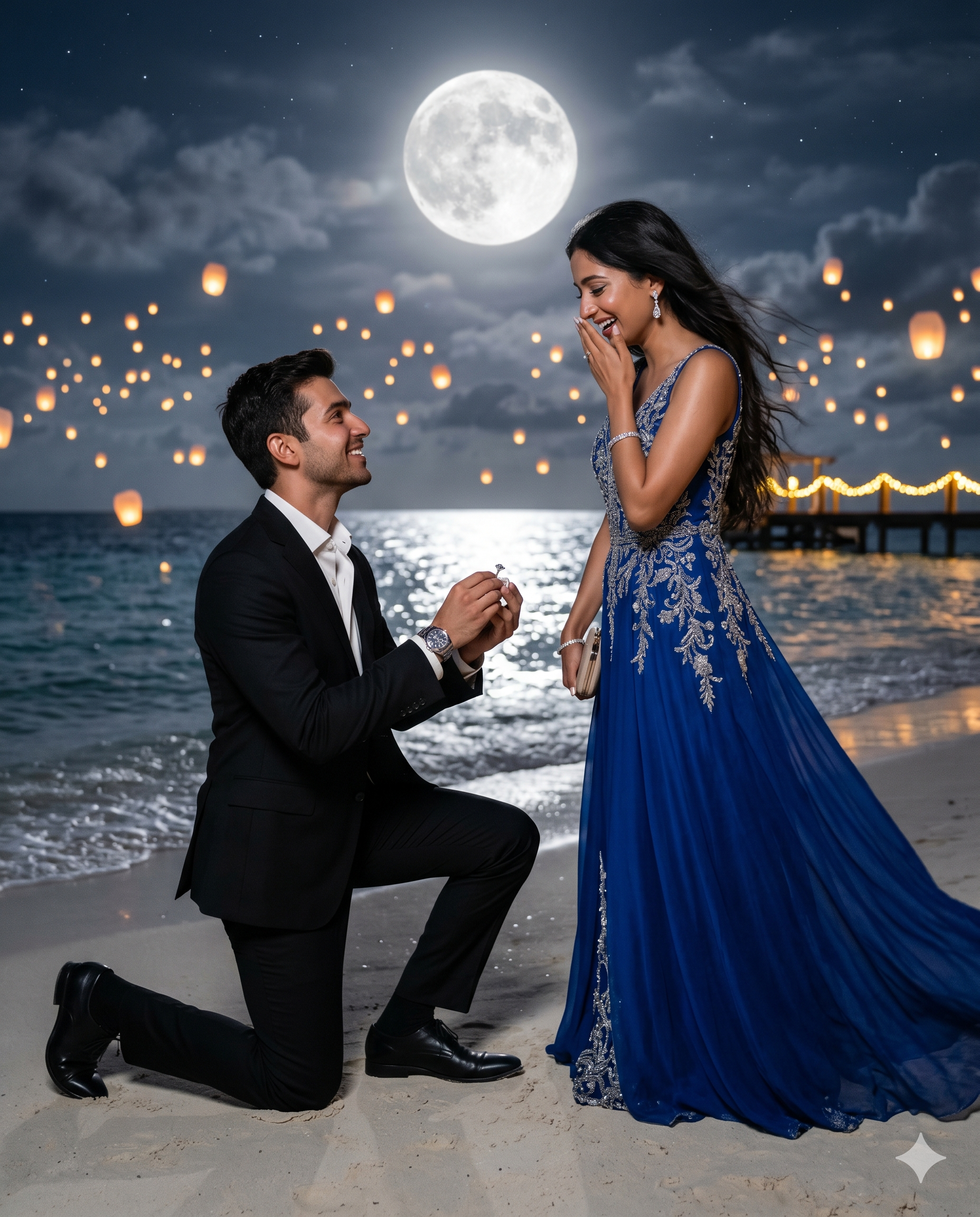 Moonlight Proposal Couple AI Photo Prompt