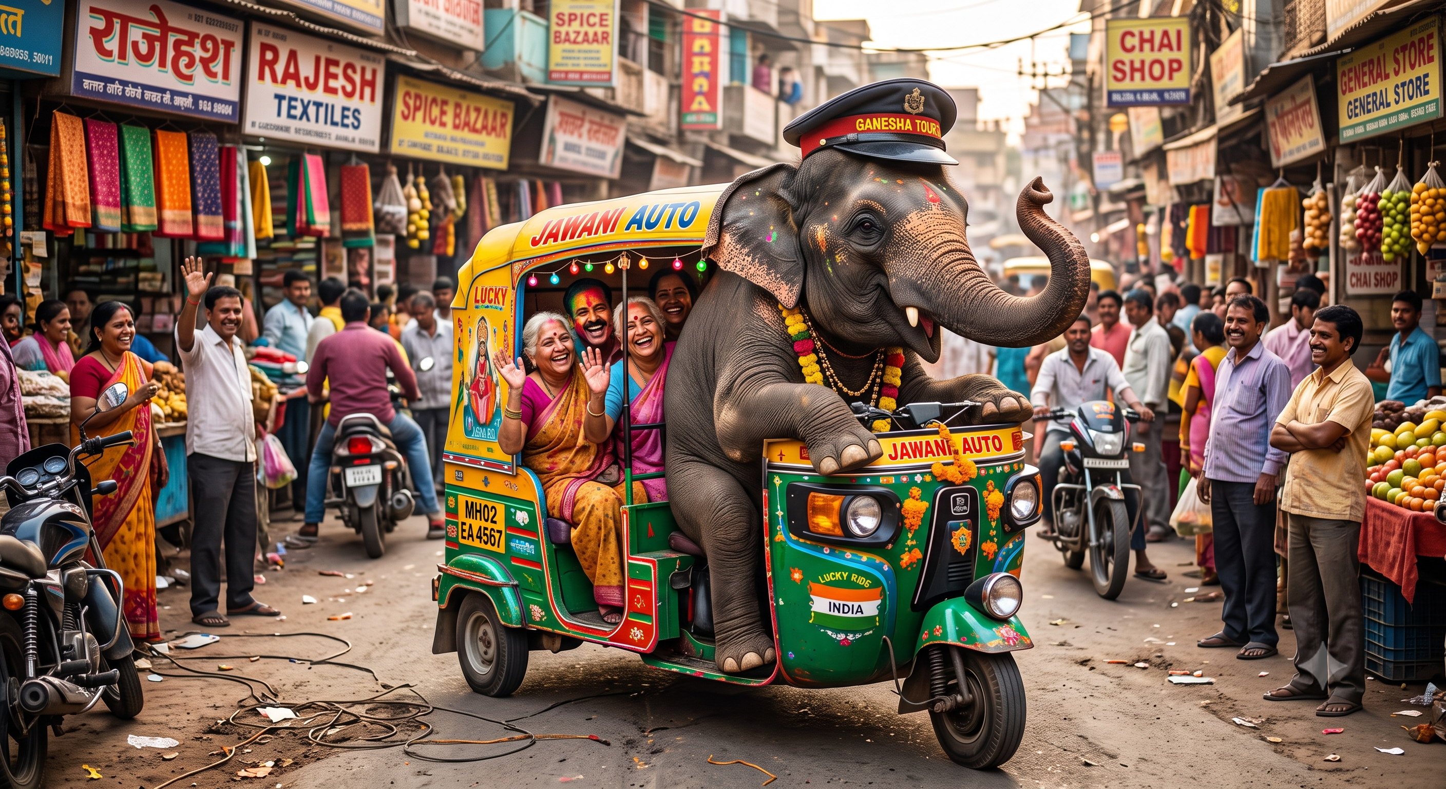 Elephant Driving Auto Rickshaw AI Photo Prompt